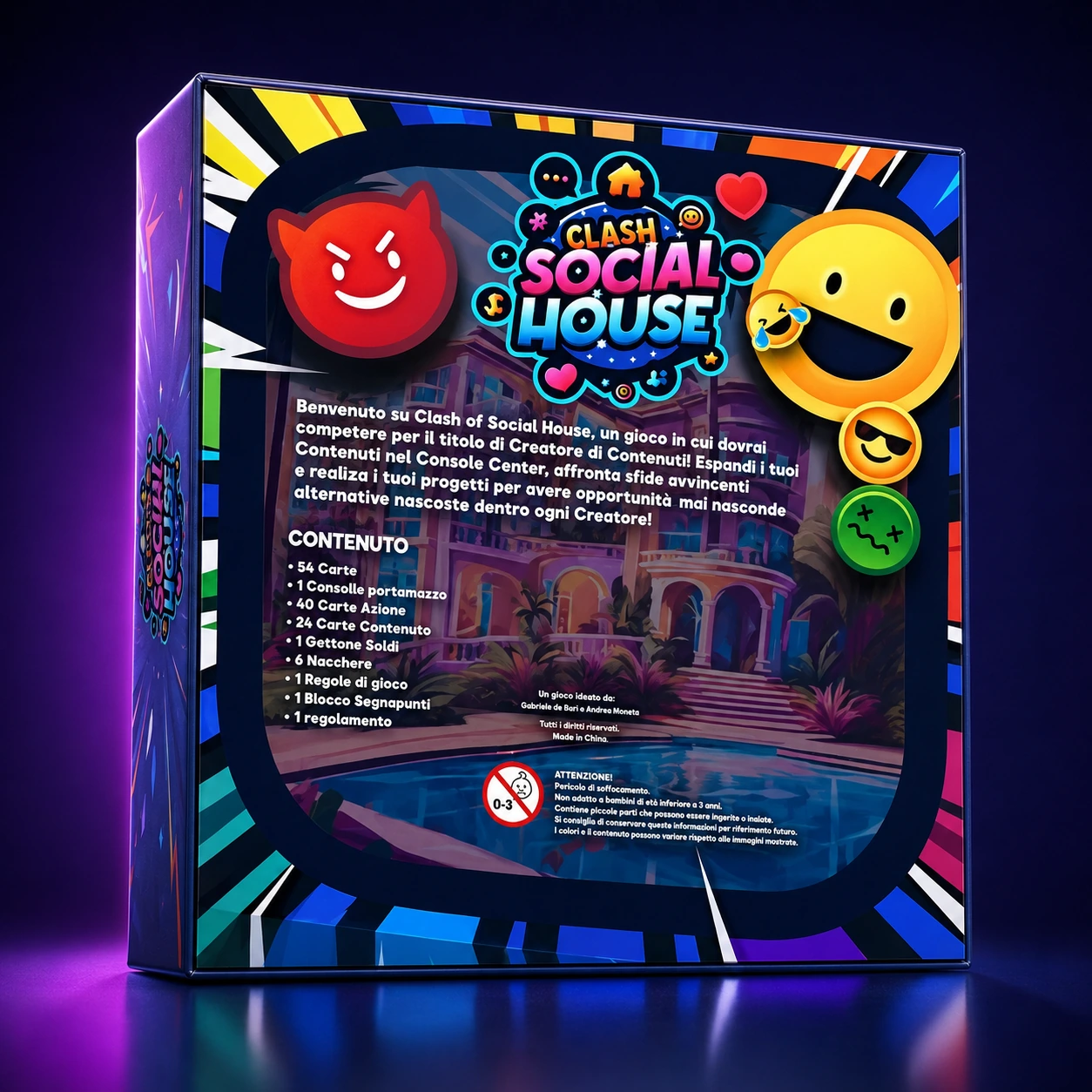 Retro della confezione di Clash of Social House