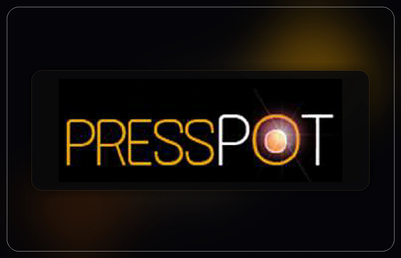 Logo Presspot valorizzato in una composizione scura e patinata
